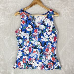 J.Crew Linen Blend Botanical Top Peplum Medium Coastal Casual Cottagecore